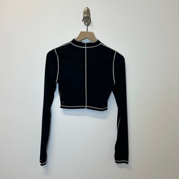 Buffbunny Top Long Sleeve Mock Neck Black Crop Top Contrast Stitching Small - Picture 3 of 5